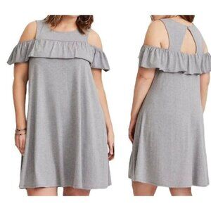 Torrid Grey Cold Shoulder Ruffle Casual Shift Dress Women’s size 1